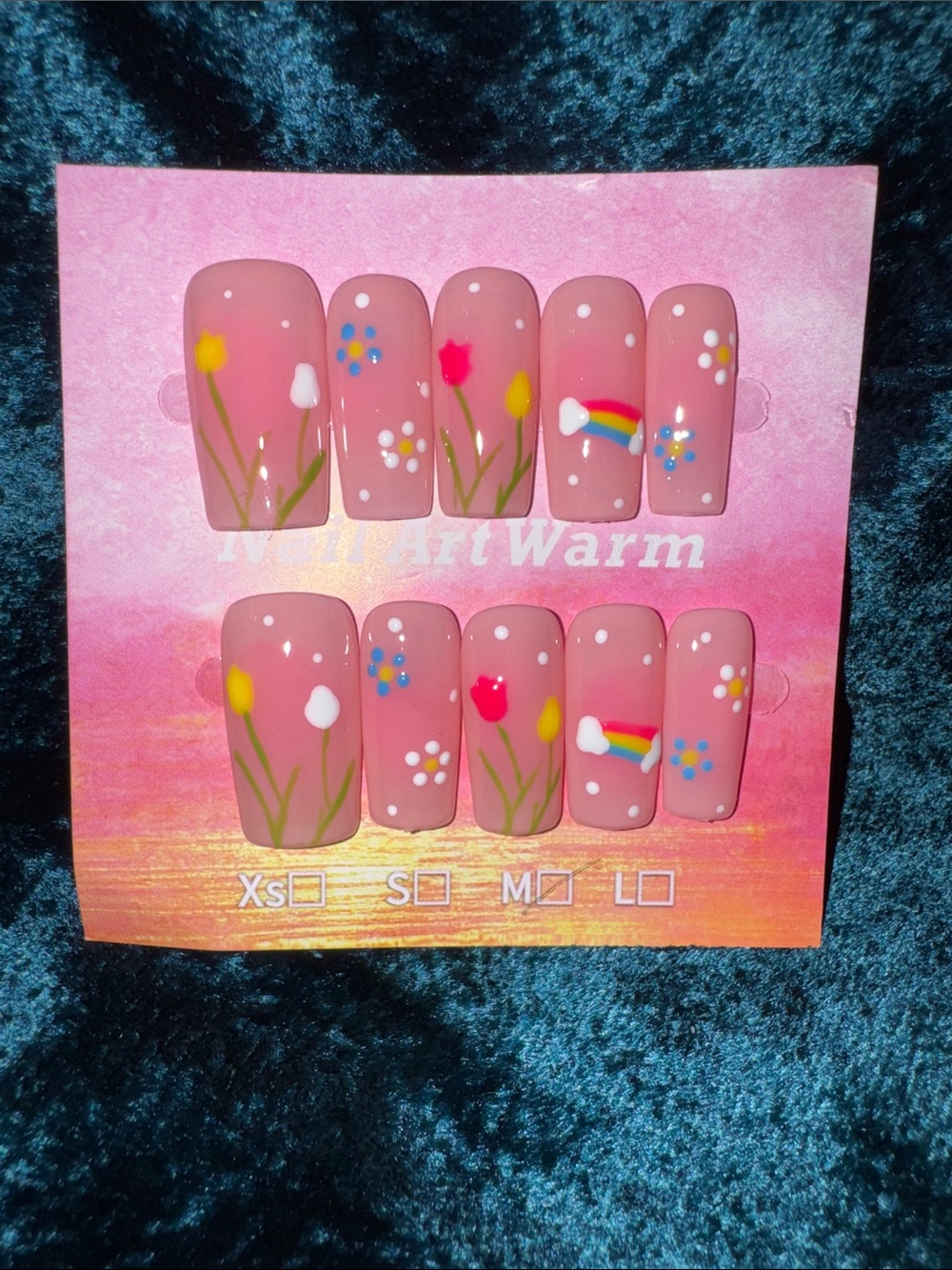 Floral Rainbow Pink Nails
